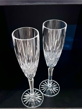 2pc Set Vintage Mikasa Old Dublin Crystal Champagne Wine Fluted Glassware 8.75”
